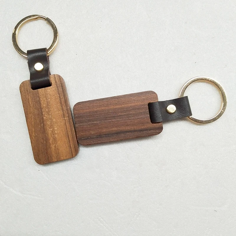 10Pcs Wooden Keychain Rectangular Collectible Key Ring Car Bag Hanging Pendant Painting Crafts Cute Keychain