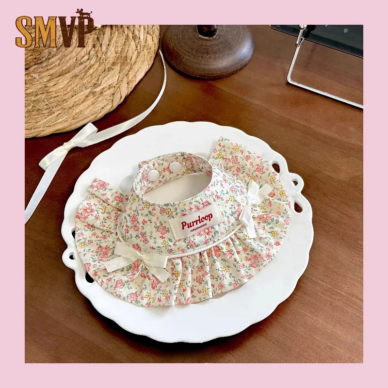 

Original Design Some Cotton Fabric Garden Small Floral Fresh Pastoral Style Sweet and Cute Pet Kitten Puppy Decorative Bib
