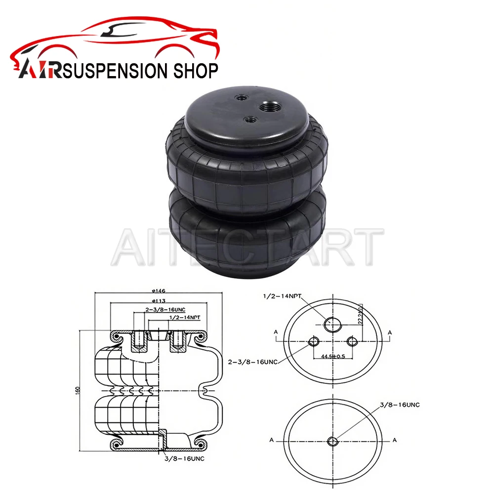 

Universal Air Suspension Spring Double Bellow Standard 2500 lb 1/2 inch NPT Single Port Air Ride Strut Assembly for Dodge Ford