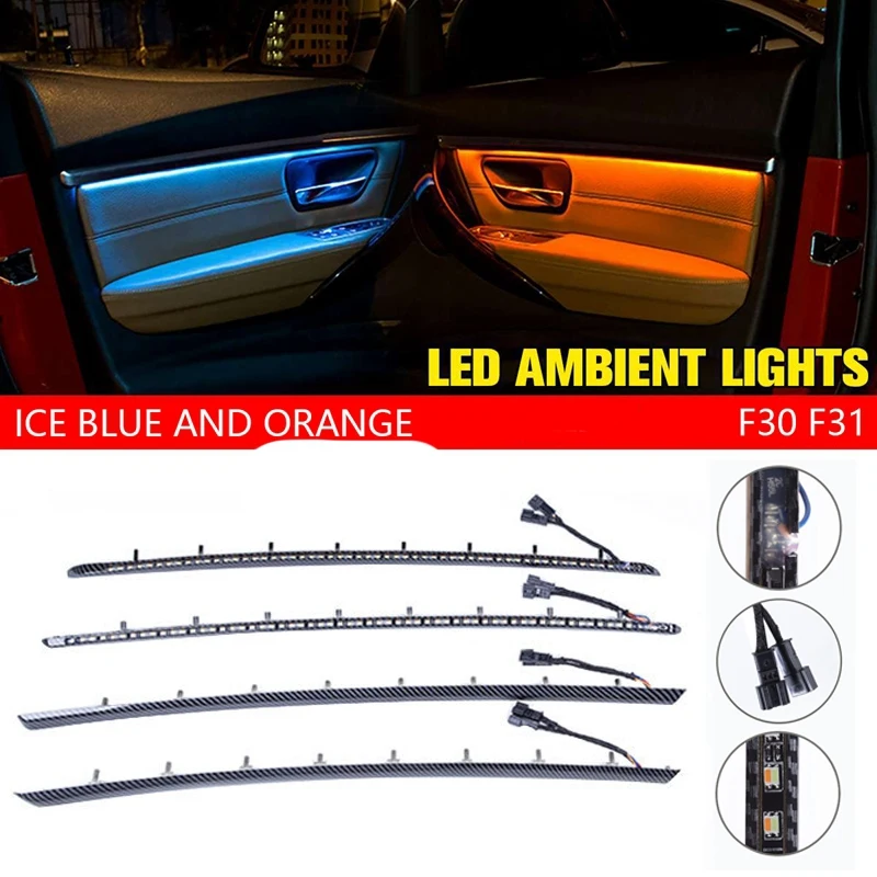 

Car LED Ambient Lighting Interior Door Ambient Strip Cover For-BMW 3 4 Series F30 F31 3GT M3 2012-2019, Carbon Fiber