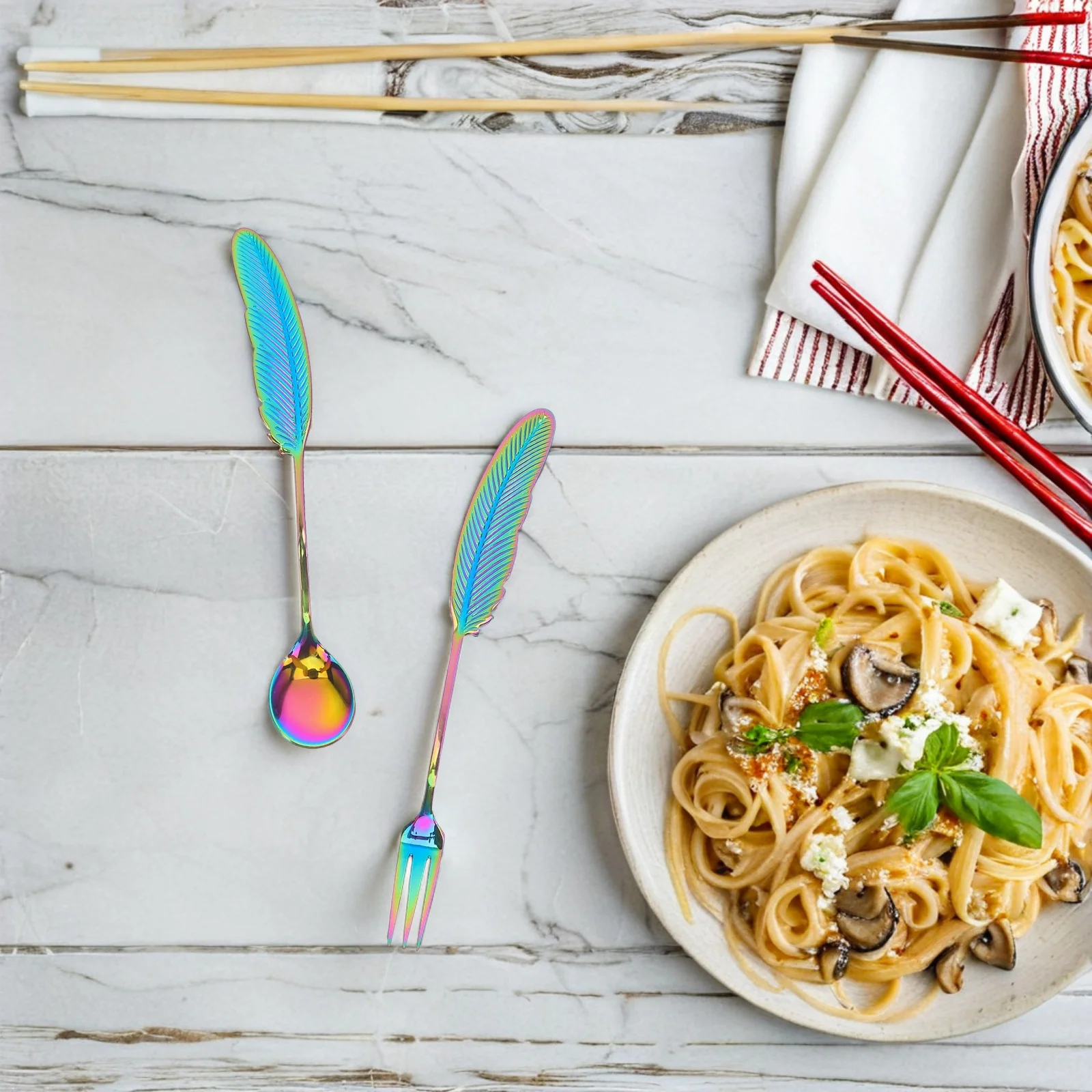 

1Set Creative Tableware Stainless Steel Mini Spoons and Forks Set for Dessert Coffee Fruit Wedding Party Favor Elegant Small