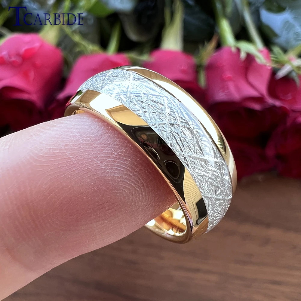 4MM 6MM 8MM Men Women Tungsten Engagement Wedding Band Bright Meteorite Inlay Valentine\'s Day Gift Jewelry Comfort Fit