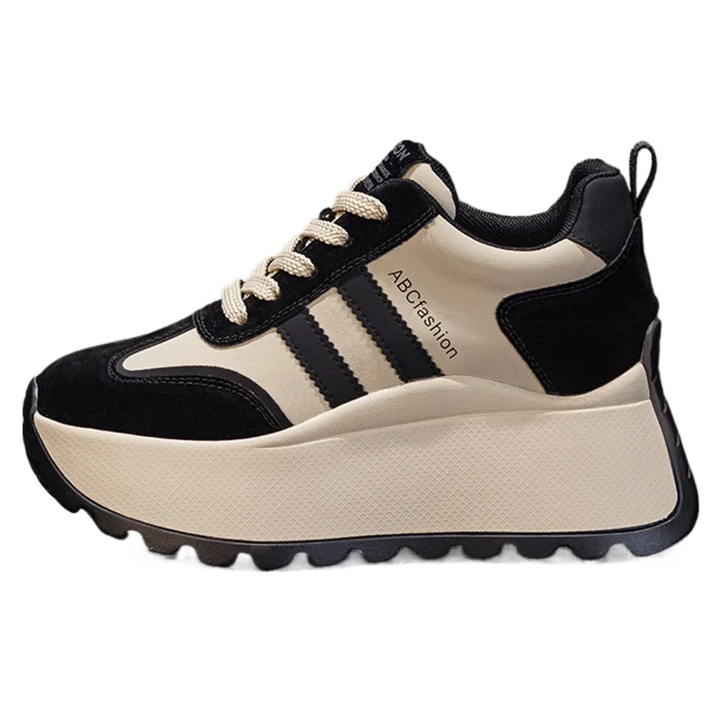 New Thick-soled 8CM Wedge Heels Non-slip Women\'s Casual  Sports Shoes Fashion Round-toed Lace-up Outdoor Hiking Women\'s Sneaker