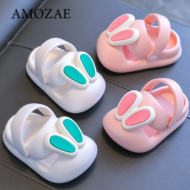 

Children's Slipper Hole Non-slip Boys and Girls Indoor Soft Sole Breathable Deodorant Cute Cartoon Rabbit Ears Sandals for Beach