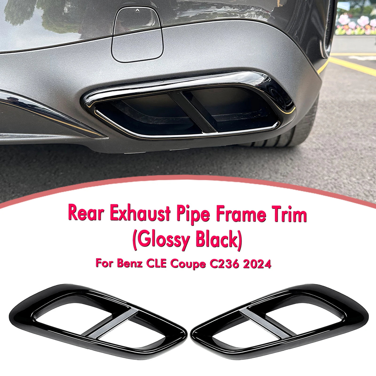 

Rear Bumper Exhaust Pipe Frame Trim For Mercedes Benz GLE Class Coupe C236 AMG 2024+ Muffler Tip Tailpipe Cover Bezel Protector