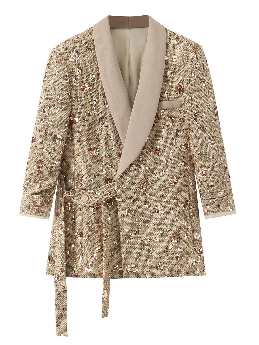 

Высококачественная женская куртка SuperAen с длинными рукавами и золотыми пайетками