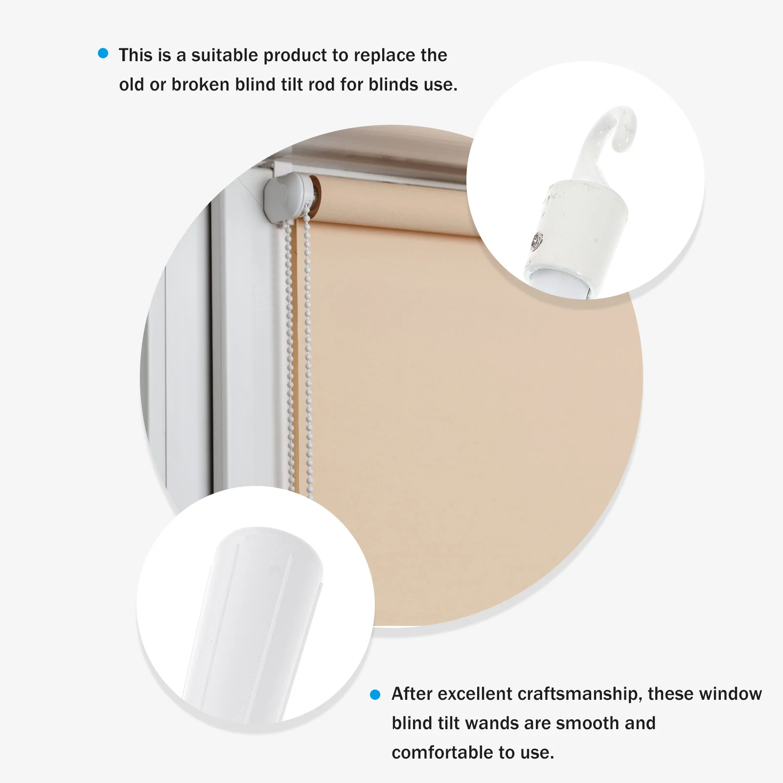 

Fiberglass Blind Wand Vertical Replacement Rod Sturdy Long-Lasting Heavy-Duty Curtain Pull Stick Easy Install Hook Design For