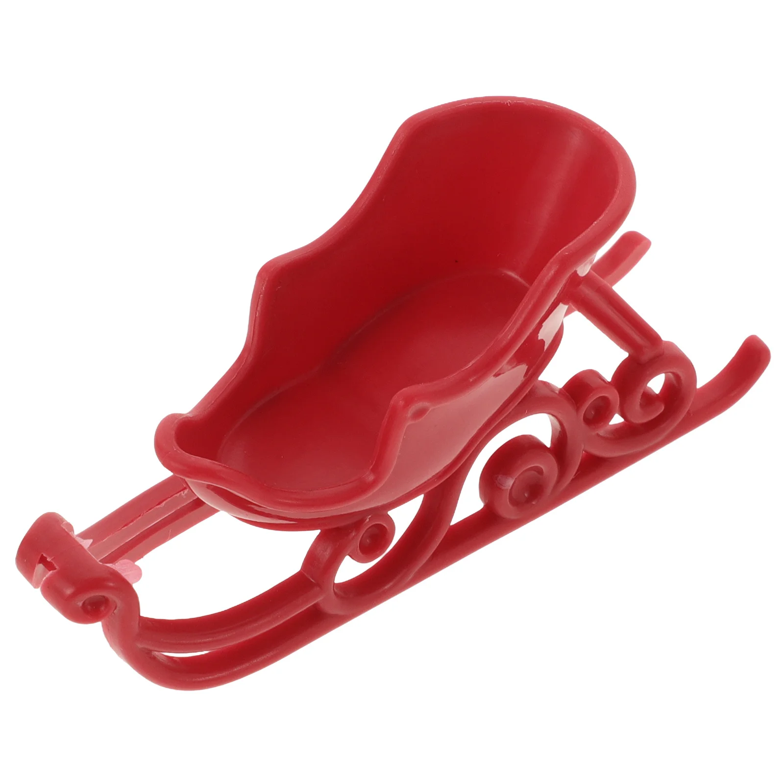 

1 Mini Christmas Sleigh Decor Red Plastic Miniature Sled For Home Office Party Centerpiece Xmas Candy Holder Snow Sleigh
