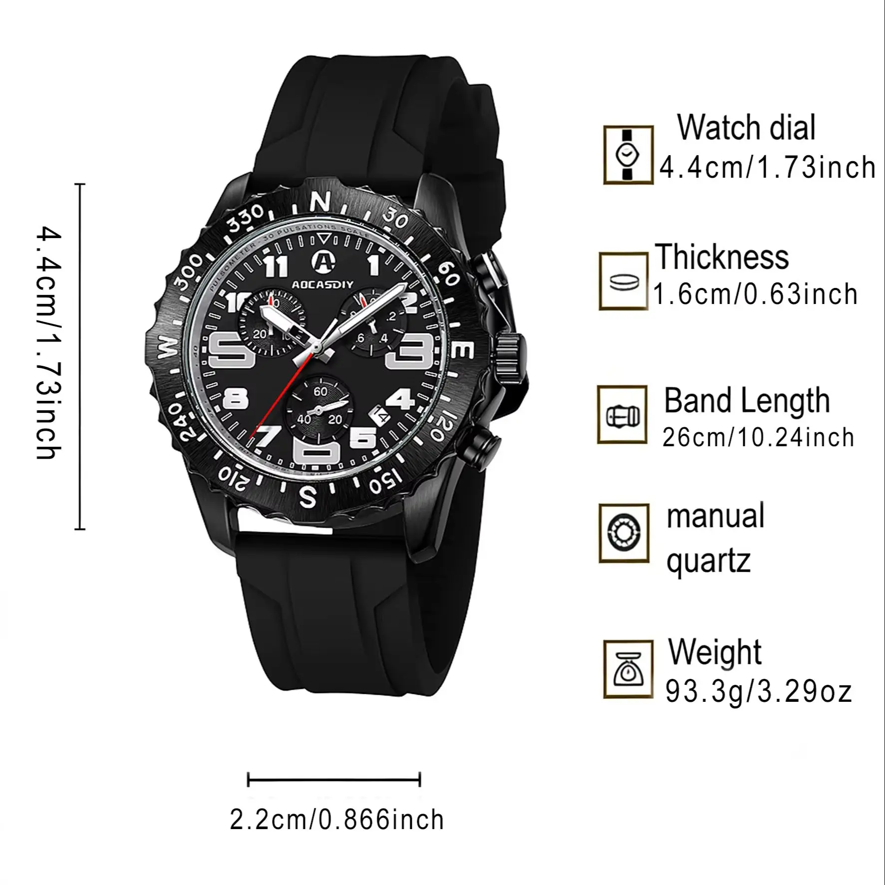 AOCASDIY men's quartz watch with compass, steering ring, multiple dials, date window, sports watch as a gift for friends