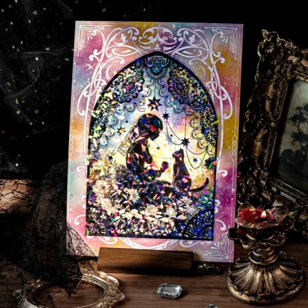 

Новые готические стикеры-пазлы из ПЭТ-материала, вырезанные по контуру, с кристаллической бумагой, на тему милых кошек, для скрапбукинга и декора дневников