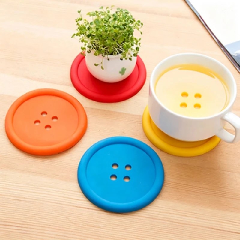 Cute Button Shaped Coaster Non Slip Heat Resistant Drink Cup Mat Anti-scratch Table Protector Coffee Mug Pad Home Kitchen Decor