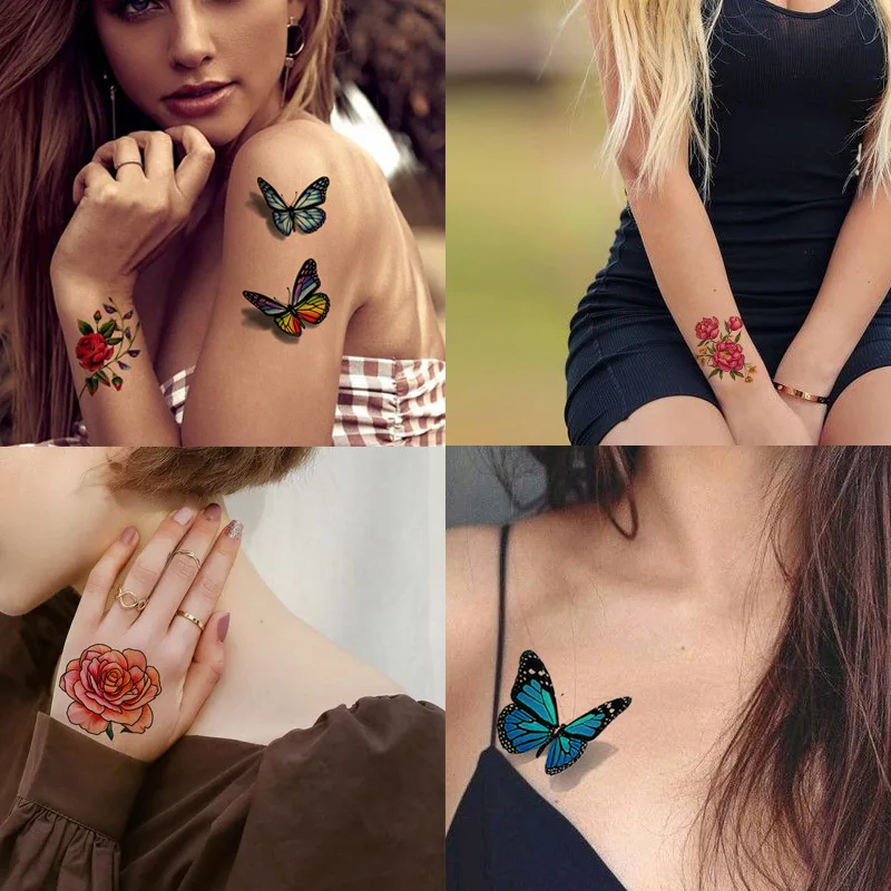 15 Stuks Kleine Bloem Tattoo Stickers Voor Vrouwen Waterdichte Tijdelijke Tatoeages Realistische Nep Tattoo Vlinder Body Make-Up