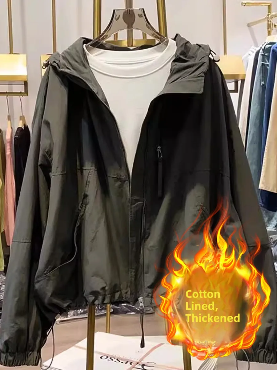 

Thickened Cotton Jacket Hooded Zipper Long Sleeve Women's Style Fashionable Autumn Winter New Arrival Commute Korean Version