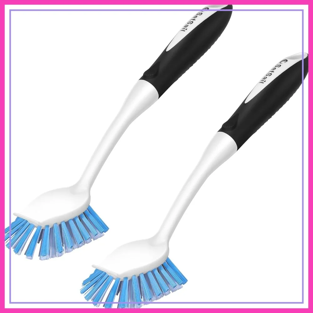 

SetSail Dish Brush with Handle, 2 Pack Stiff Bristles Scrubber with Scraper for Dishes, Pots, Pans, Kitchen Sink