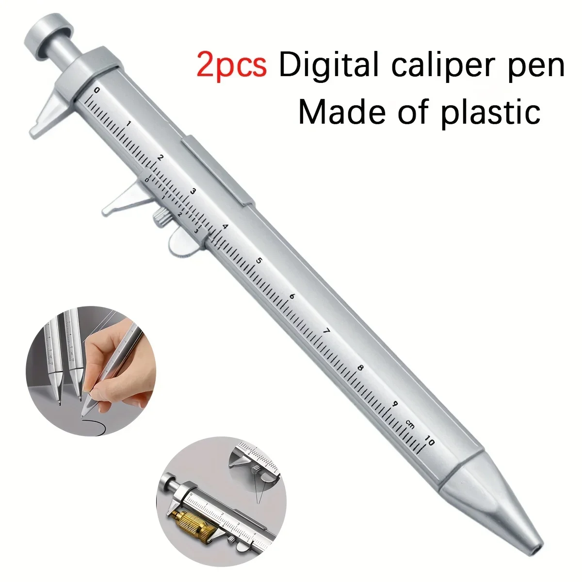 

2pcs Vernier Caliper Pen, Plastic Material, Multifunctional Measuring Tool, Carpenter Tool, Ruler, Plastic Pen