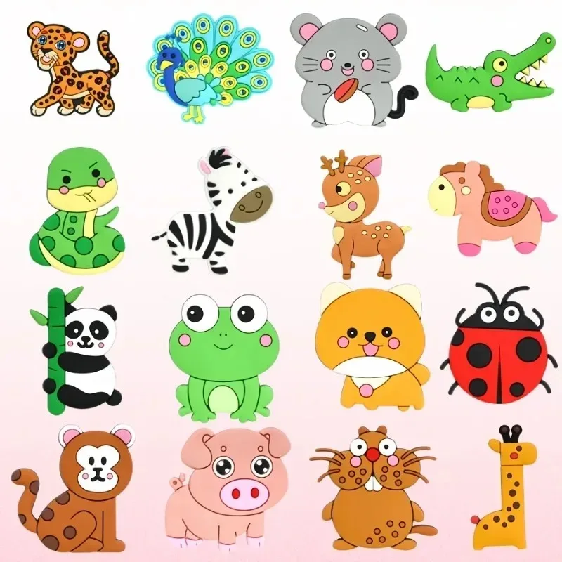 12pcs Cute Animal Fridge Magnets Set with Elephant, Giraffe,Cow, Sheep,Koala,Panda,Frog and so on - Soft Colorful Plastic Decor.