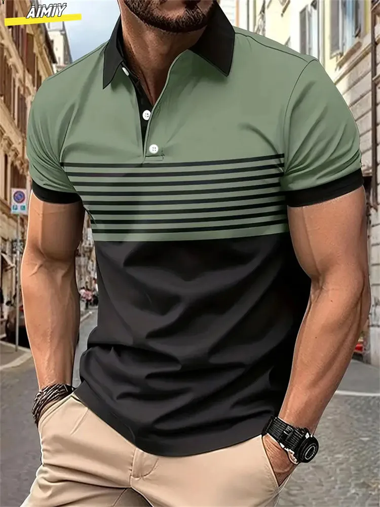 Men's fashion short -sleeved striped stamps Poloshan casual lapel POLO shirt New summer men's casual sports men's polo shirt