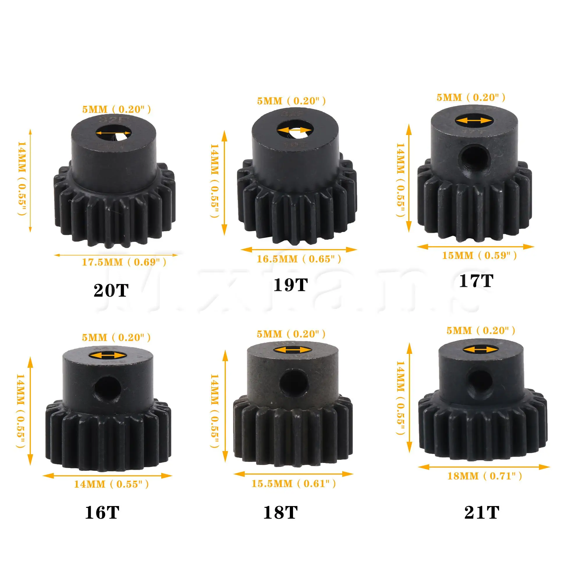 Mxfans 6Pcs RC Pinion Gear 0.8 M 16-21T 5mm ID 32P Replacement for TRAXXAS 1:8