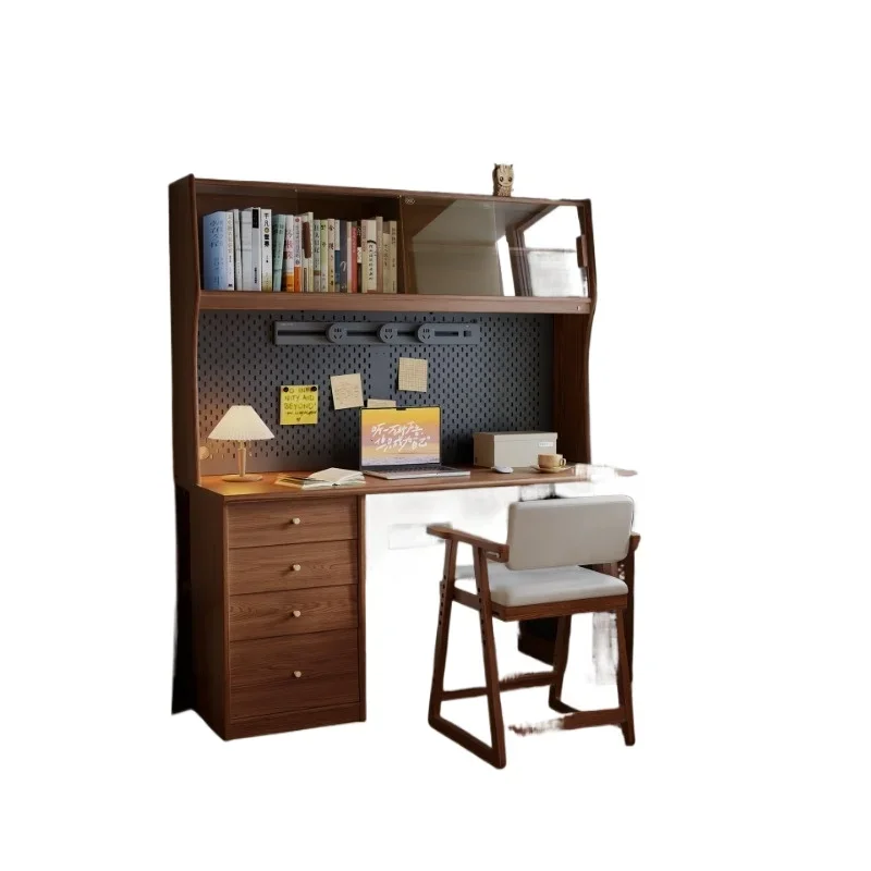 Solid wood desk bookshelf integrated, desk against wall bookcase study small apartment office learning storage double