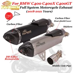Slip-On For BMW C400 C400X C400GT 2018 - 2021 Motorcycle Exhaust Pipe Mid Link Tube Carbon 51mm Mufflers Removable DB Killer