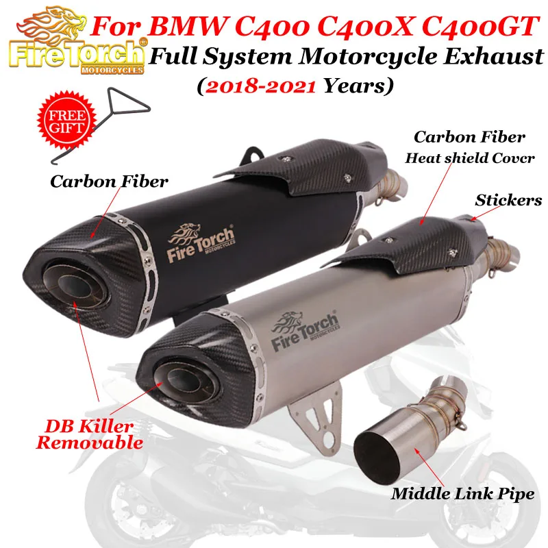 Slip-On For BMW C400 C400X C400GT 2018 - 2021 Motorcycle  Exhaust Pipe Mid Link Tube Carbon 51mm Mufflers Removable DB Killer