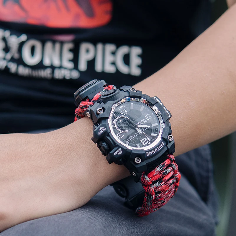 Outdoor Survival Paracord Watch with Compass & Thermometer