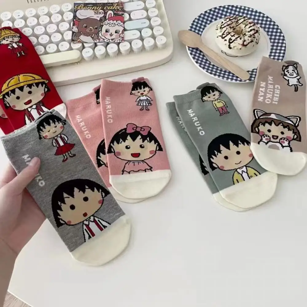 5pairs Japanese Anime Chibi Maruko-chan cotton Short sock Sweat absorption keep warm adult Children Sock Cartoon Anime periphery