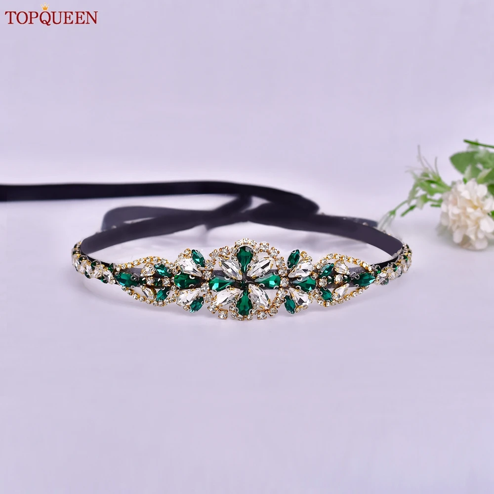 TOPQUEEN اليد مخيط حزام ثوب الزفاف الأزرق الداكن حجر زين المرأة الشريط حزام وصيفه الشرف وشاح هدية عيد مجوهرات S489