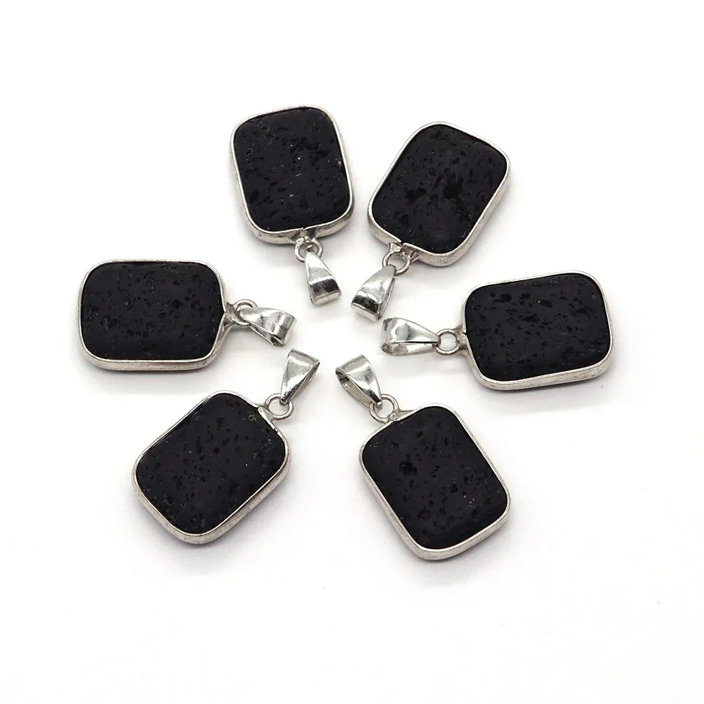 Fashion Natural Stone Volcanic Rock Rectangular Pendant Black Molten Rock Men's and Women's Jewelry Making Handmade Accessories