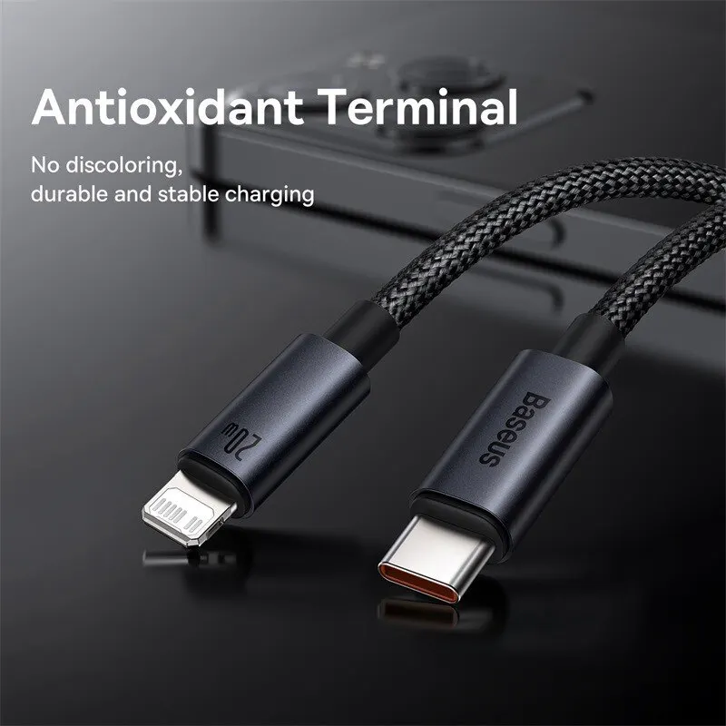 Baseus 20W PD USB C Cáp cho iPhone 14 13 12 Pro Max sạc nhanh USB C Cáp cho iPhone 12 Mini Pro Max dữ liệu USB Loại C Cáp