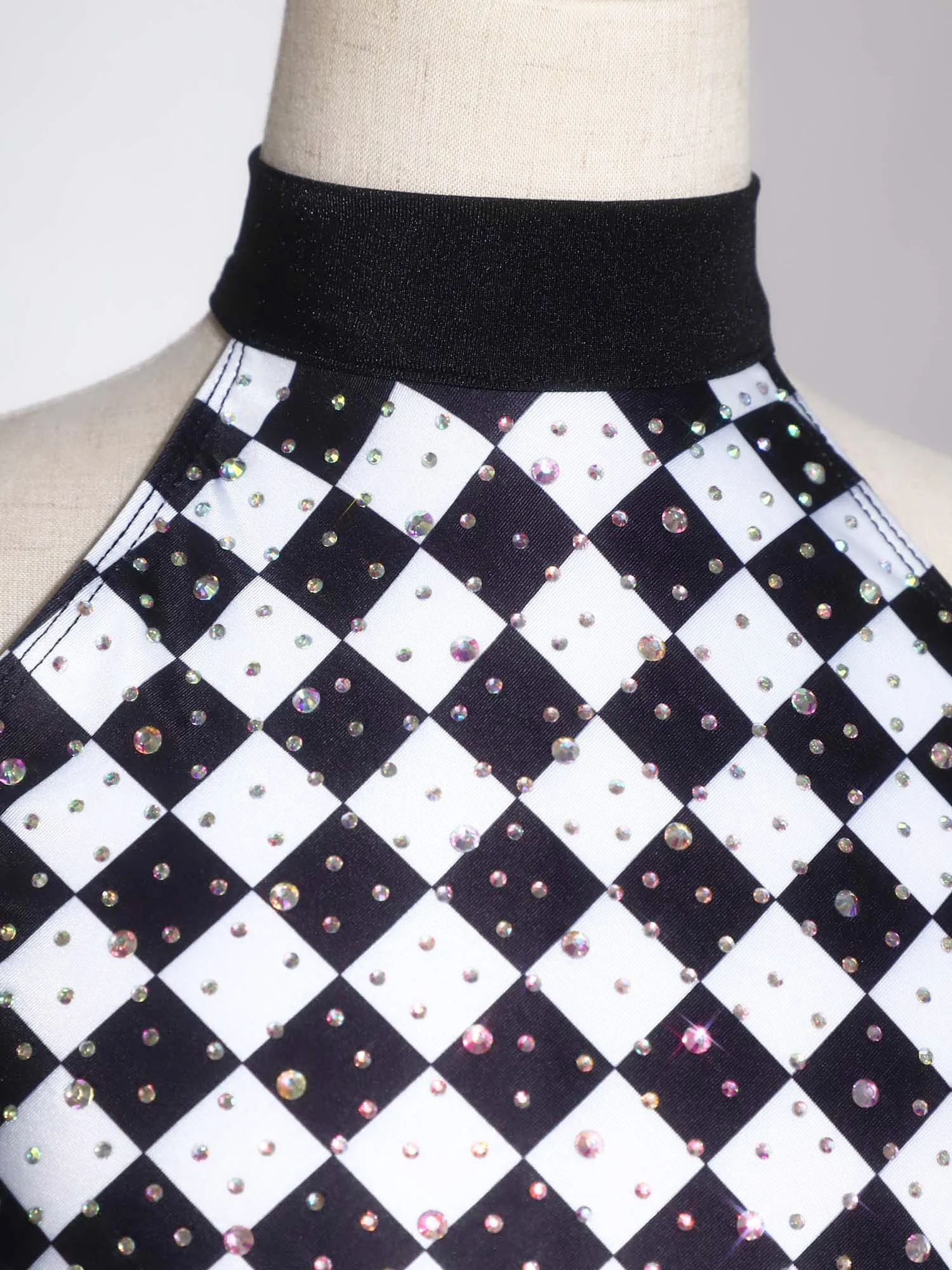 Girls Long Sleeve Checkerboard Jumpsuit Ballet Gymnastics Leotard Bodysuit Shiny Sequin Race Car Driver Circus Cosplay Costume
