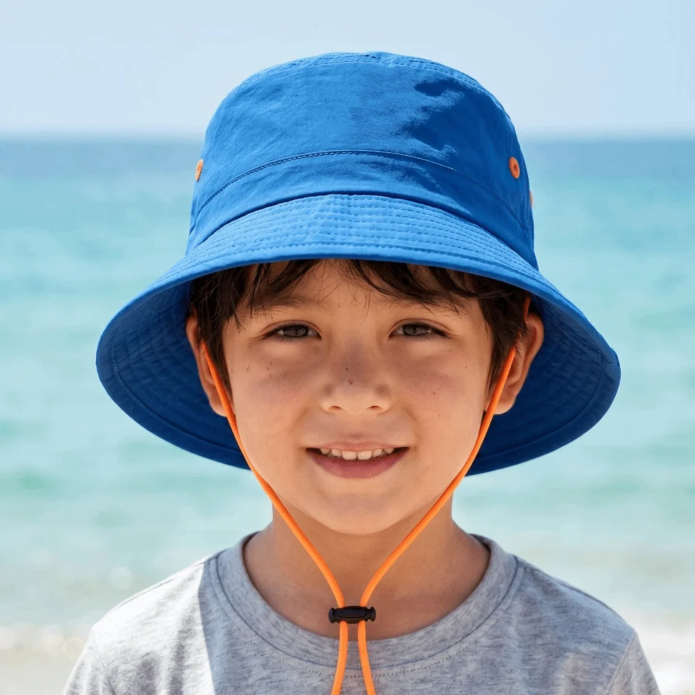 

Drawstring Quick Dry Kids Fisherman Hat Breathable Wide Brim Sun Cap Soft Solid Color Bucket Hat Children