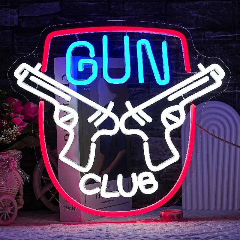 

XM Gun Club Neon for Wall Decoration LED Neon Signs for Gun Shops Men's Cave Sports Studio Bedroom Bar Games Room Decoration