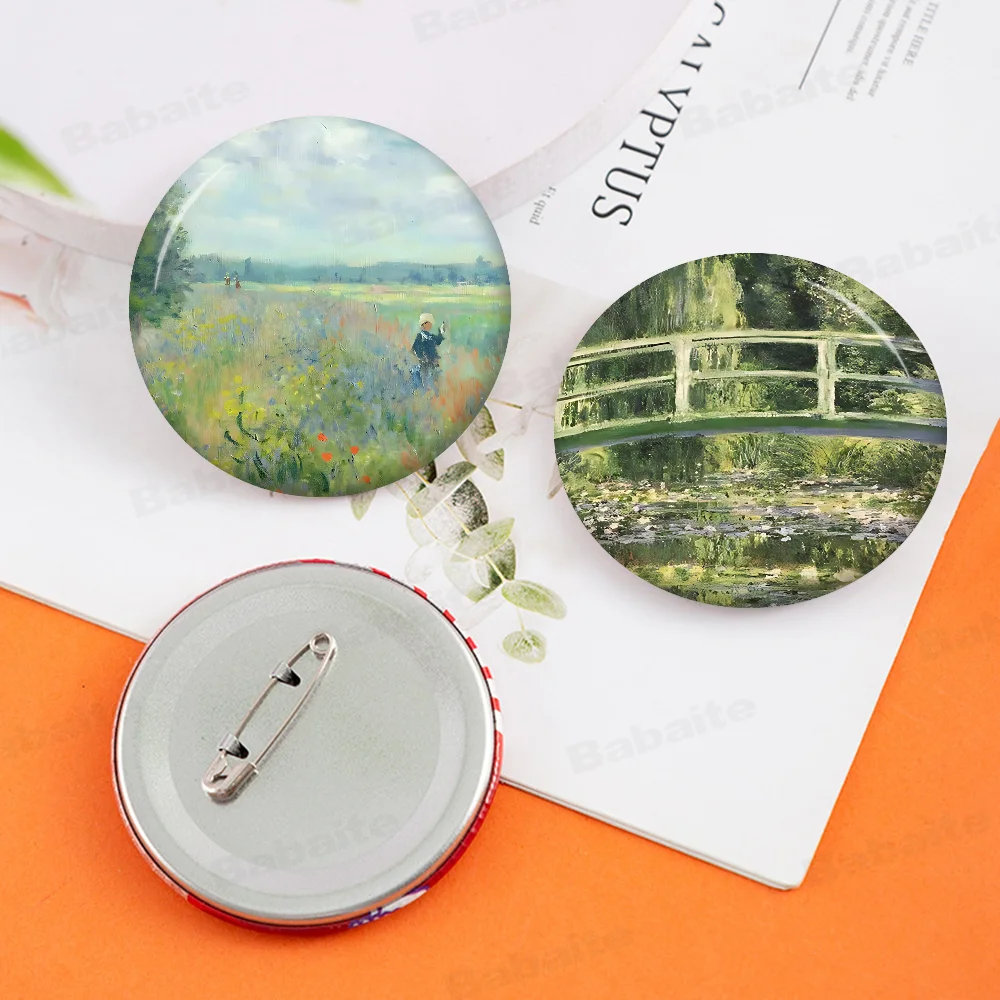 Claude Monet Classic Oil Art Tinplate Pin Button Custom Anime Role Old-school Brooch Cartoon Collar Badge Jewelry Gift Fans