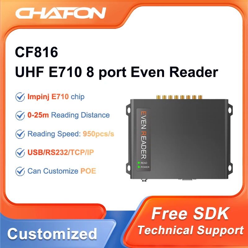 CHAFON CF816 uhf E710 fixed reader 8 antenna ports with RS232 RJ45(TCPIP) interface provide free SDK for sports timing system