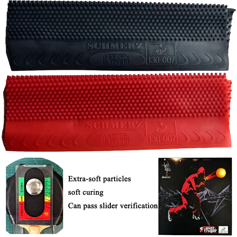 Fotografia 3: Borracha de Tênis de Mesa Soft Curing Sauer Dancer 007 Extra Macia com Partículas Médias e Pinos Longos OX – Passa na Inspeção