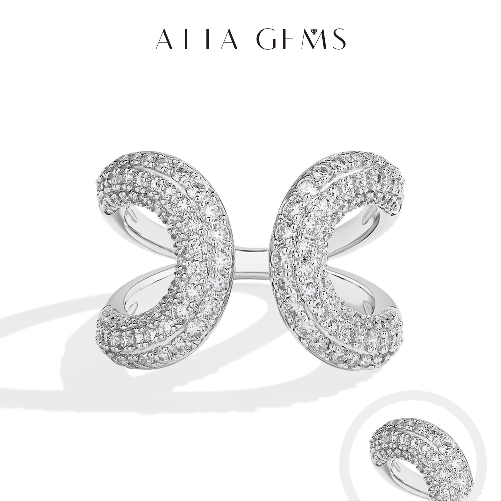 

ATTAGEMS Full Moissanite Ring Hollow Design DVVS1 S925 Sterling Silver Adjustable Delicate Party Wedding Jewelry For Women Girls