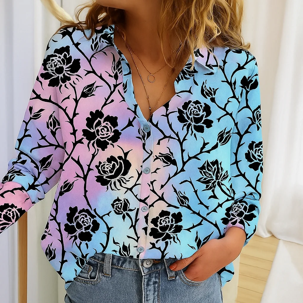 

2025 модная женская рубашка с длинным рукавом и цветочным принтом черепа, повседневный топ в готическом стиле, осенне-зимние стильные женские топы