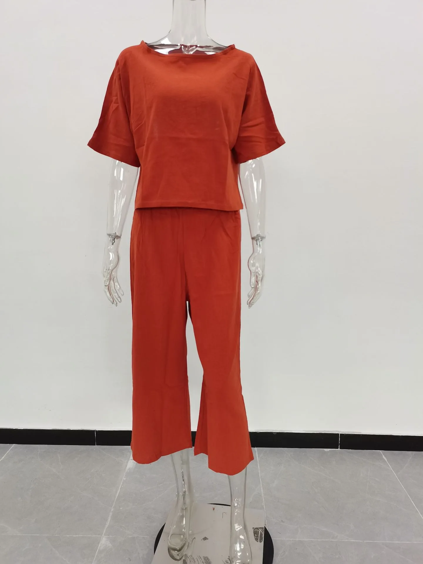 2024 new casual European and American oversized set, loose solid color shirt and pants two-piece set