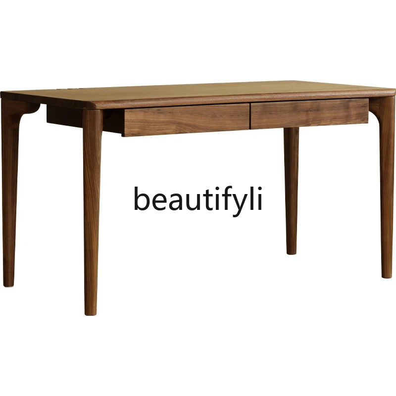 

Black walnut desk modern simplicity with drawers home study office computer desk all solid wood