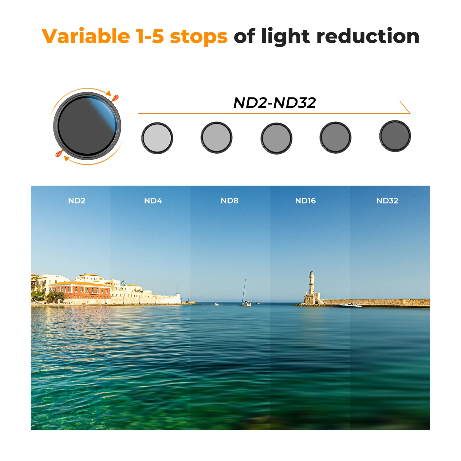 K&F Concept 2 in 1 CPL ND Filter 58mm 55mm 52mm 49mm ND2 32 82mm 77mm 72mm 67mm Variable ND32 62mm 46mm 43mm 40.5mm 37mm VND32