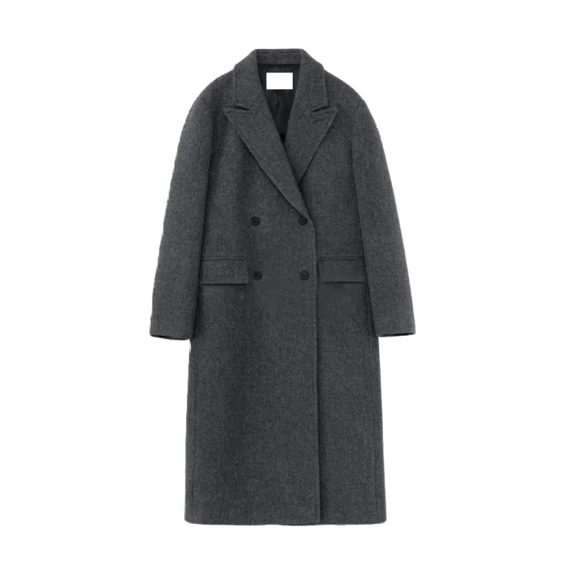 

MUXI-Women's Loose Long Coat, Handmade Woolen Coat, High-end, Monochromatic, Simple, High-end, Fashion, Autumn, Winter