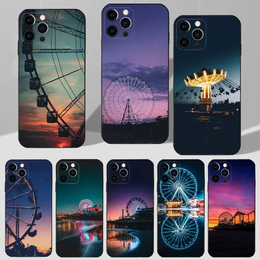 

Cool Art Ferris Wheel Phone Case For iPhone 16,15,17,14,13,12,11 Plus,Pro Max,XS,X,XR,SE,Mini,8,7 Soft Silicone Black Cover