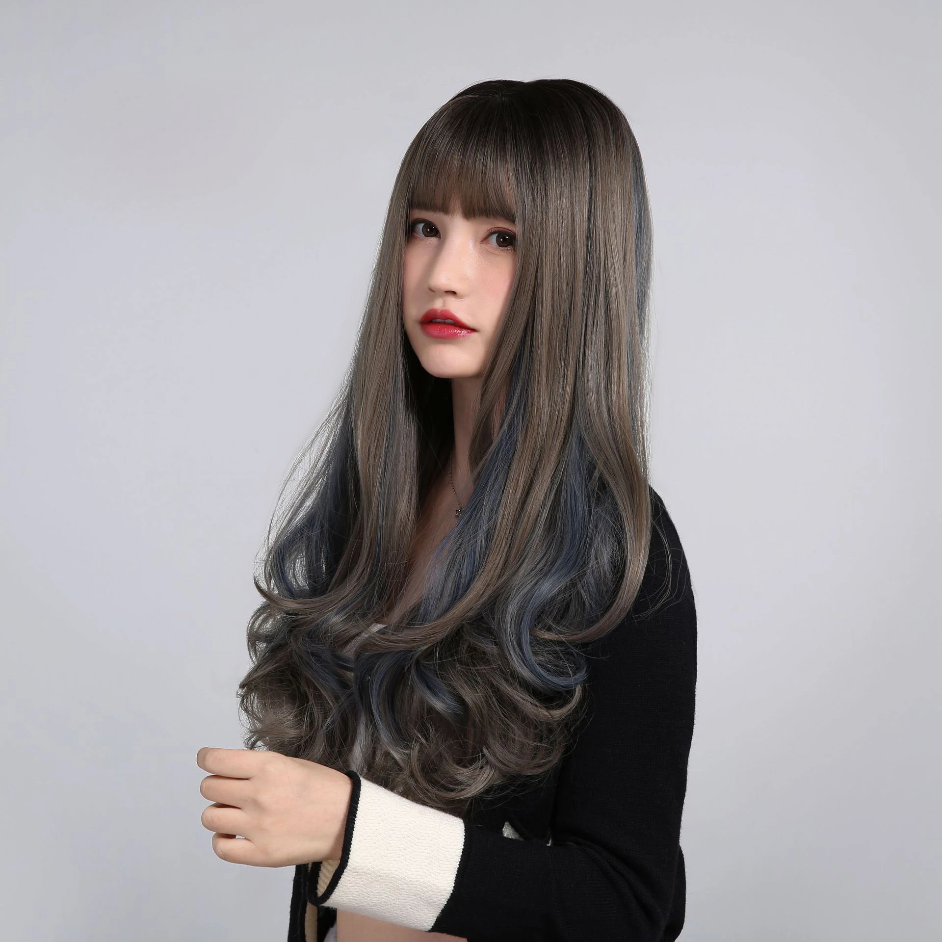 

67CM Japanese and Korean Wig Popular Women's Long Curly Hair Realistic Synthetic Fiber High-temperature Silk Wig Headband