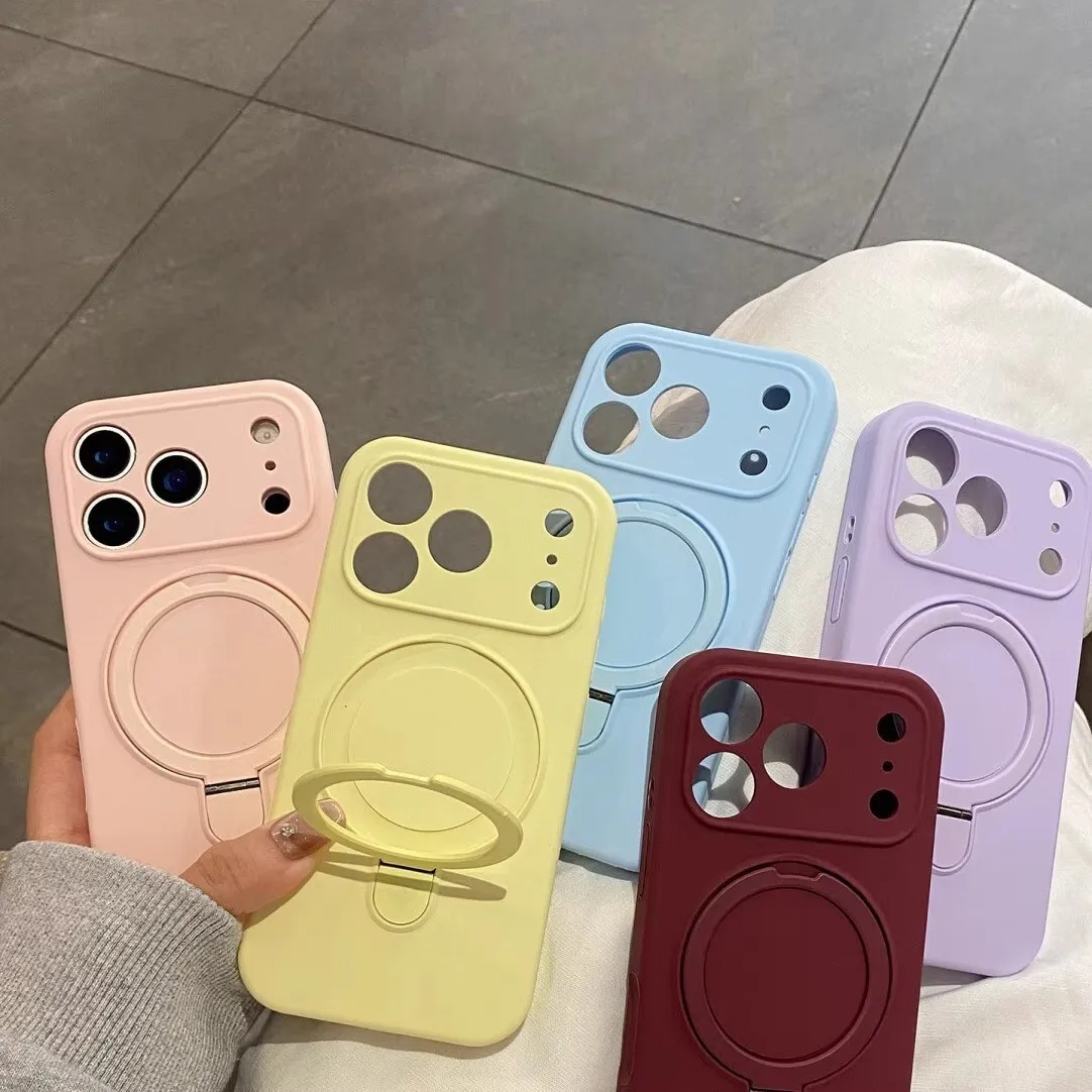 

Magnetic Liquid Silicone Case for iPhone 17 Pro Max with Kickstand Shockproof Anti-Drop Protective Cover