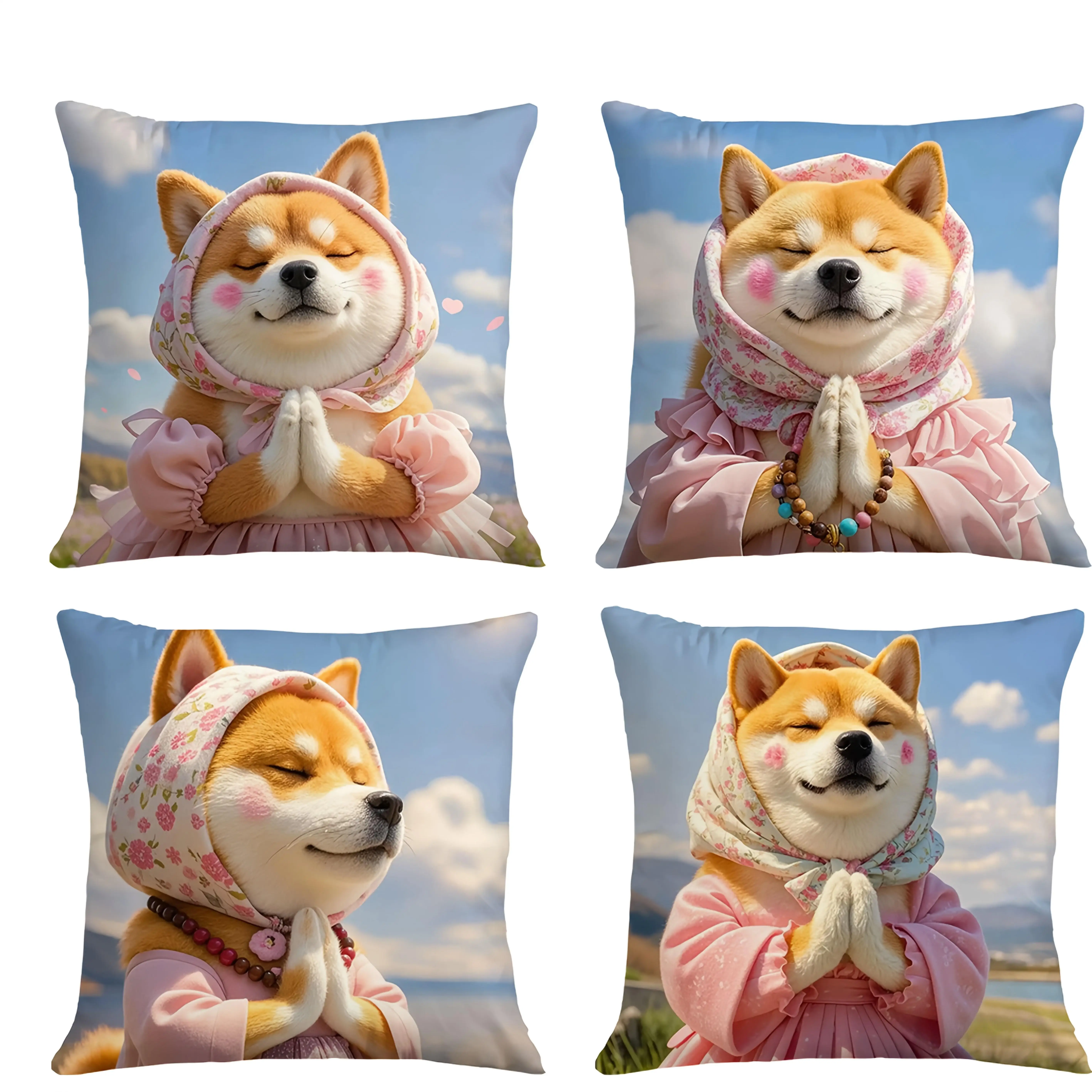 

4 шт. милых наволочек с дизайном шиба-ину, с цифровой печатью, из короткого плюша, подходят для гостиных, спален, диванов, чехлы для декоративных подушек.