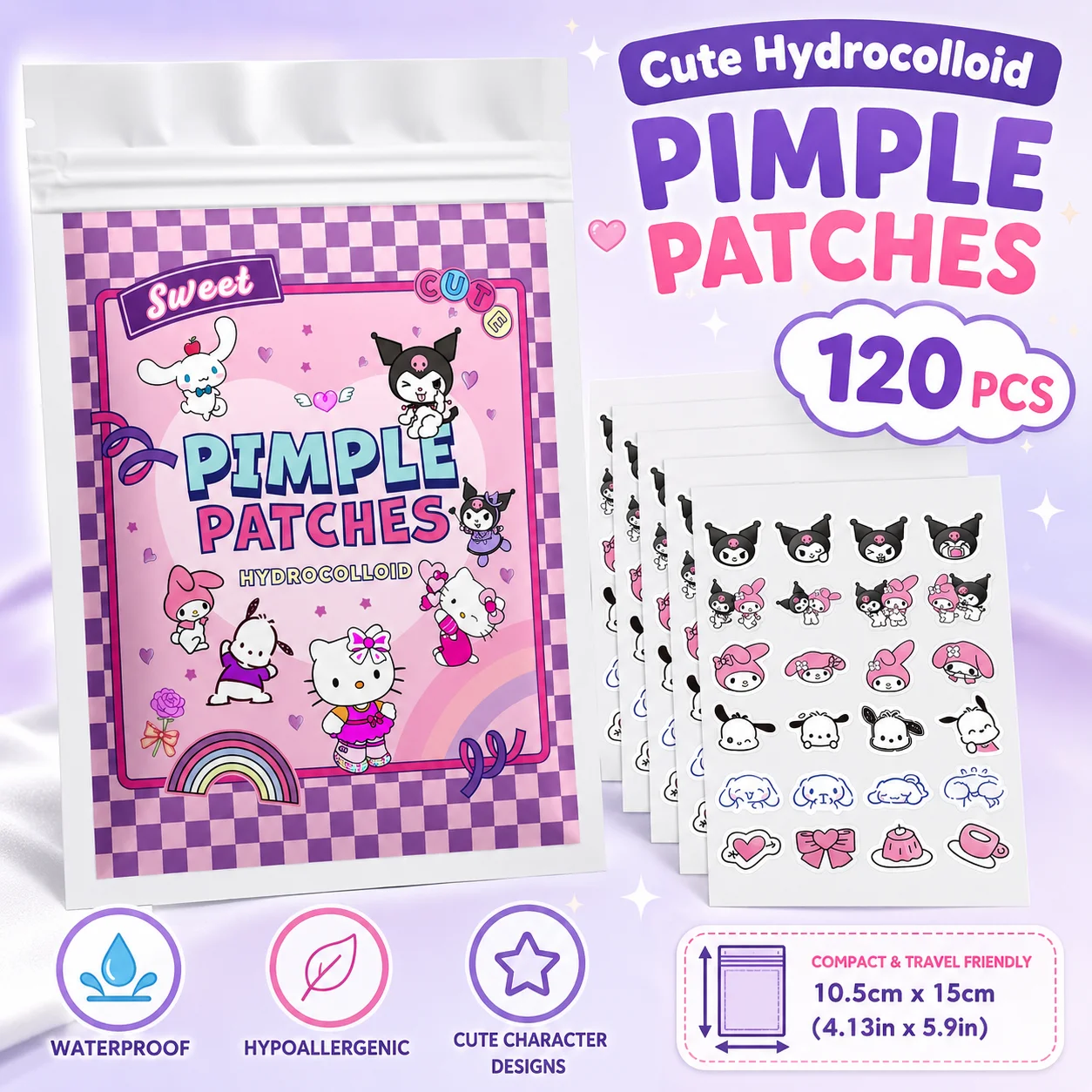 120PCS Sanrio Kulomi Cartoon hydrocolloid acne patch - facial decorative sticker - covers blemishes and acne scars