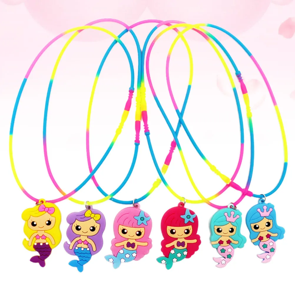 6Pcs Mermaid Necklace Cartoon Kids Party Supplies Children Gift Creative Accessories Playthings Mixed Supplies