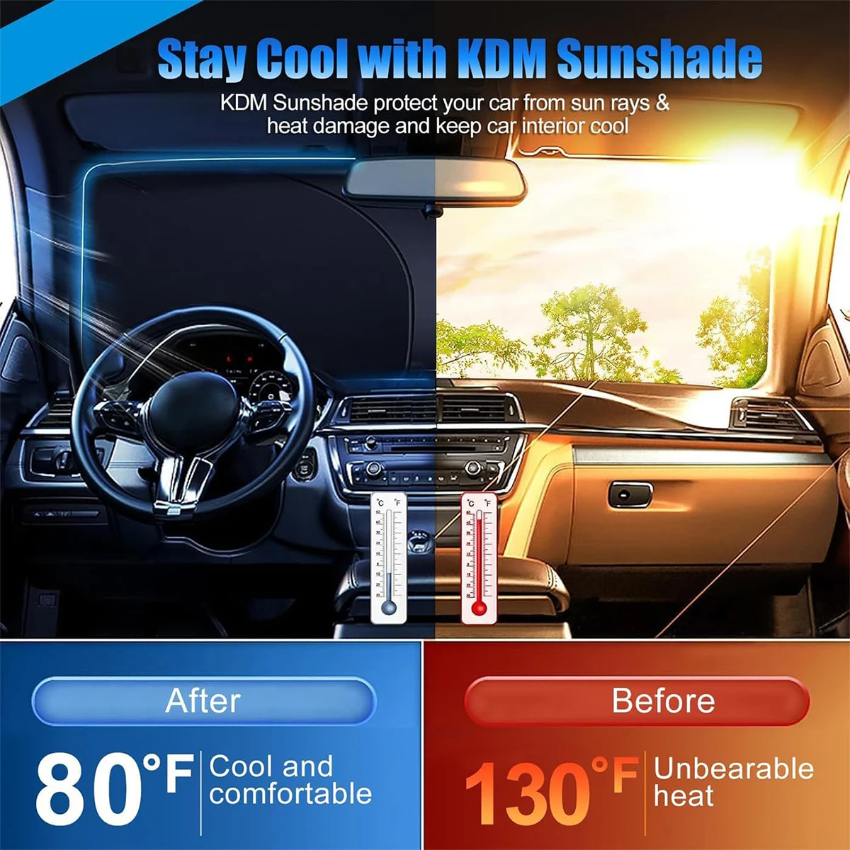 210T Car Front Windshield Sunshade & Front Side Window Sunshade, Comes with Storage Bag for Cars, Small Trucks 57.08 * 31.5 Inch