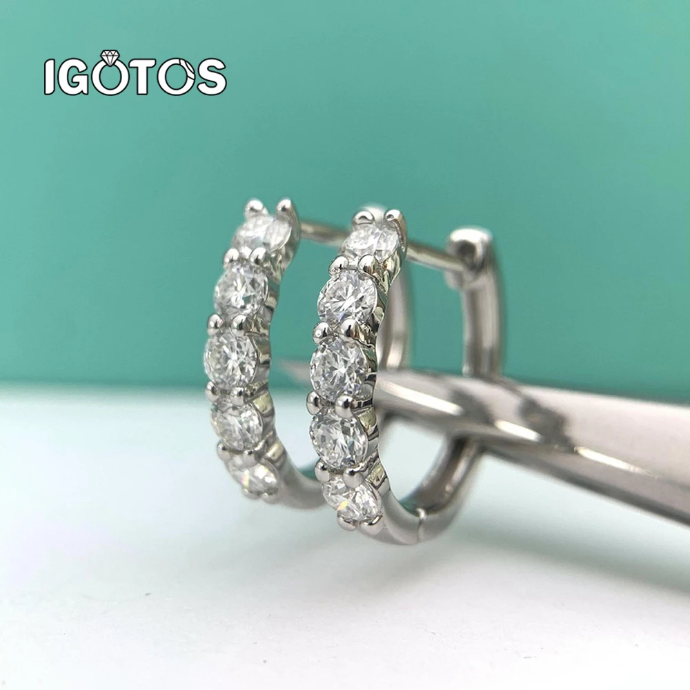 

IGOTOS 3/4mm Full Moissanite Stud Earrings for Women 925 Sterling Silver Plated 18K White Gold Lab Diamond Hoop Earrings Jewelry